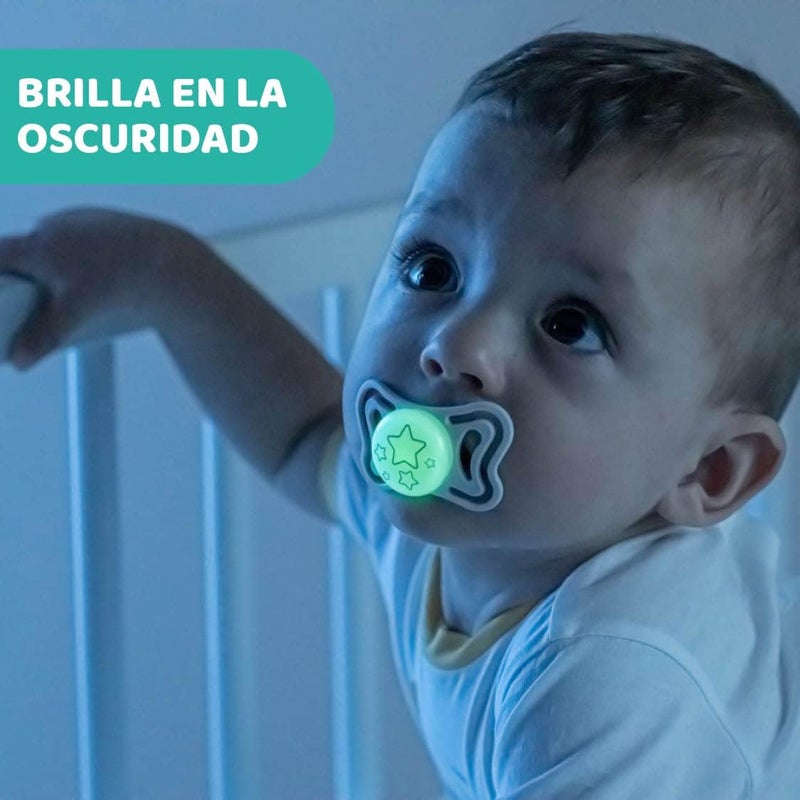 Chicco PhysioForma® Light Silicone Soother 16-36m 2Pcs, Glow/Lumi (Mixed: CLOSED EYES - BOATS) - Image 3